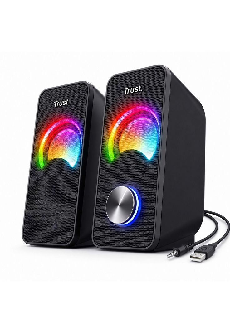 Parlantes USB con Luces RGB de 12W de Escritorio Trust Arys Negro