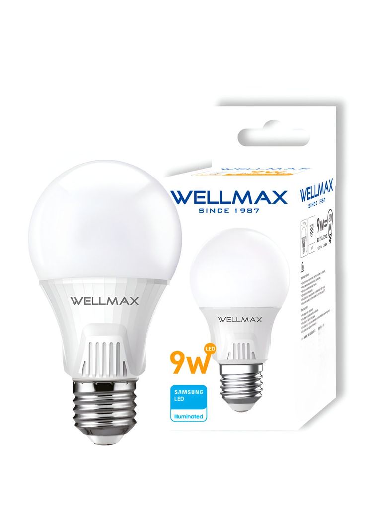 Ampolleta LED Wellmax E-27 9W Luz Calida 810Lm LED Samsung Blanco