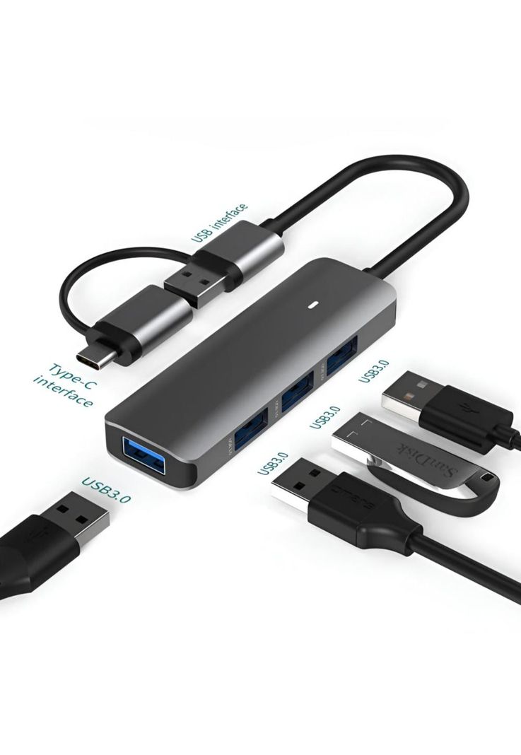 Hub USB 3.0 + Adaptador Type-C 5 Gbps Tecmaster TM-100543-3