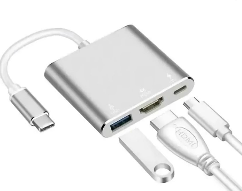 Adaptador Hub 3 En 1 Usb Tipo C A Usb-c Hdmi Usb 3.0 4k-0