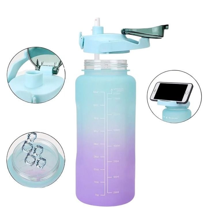 Pack 2 Botellas Agua Motivacional De 2 Litros Y 900ml  con bloqueo de seguridad-1