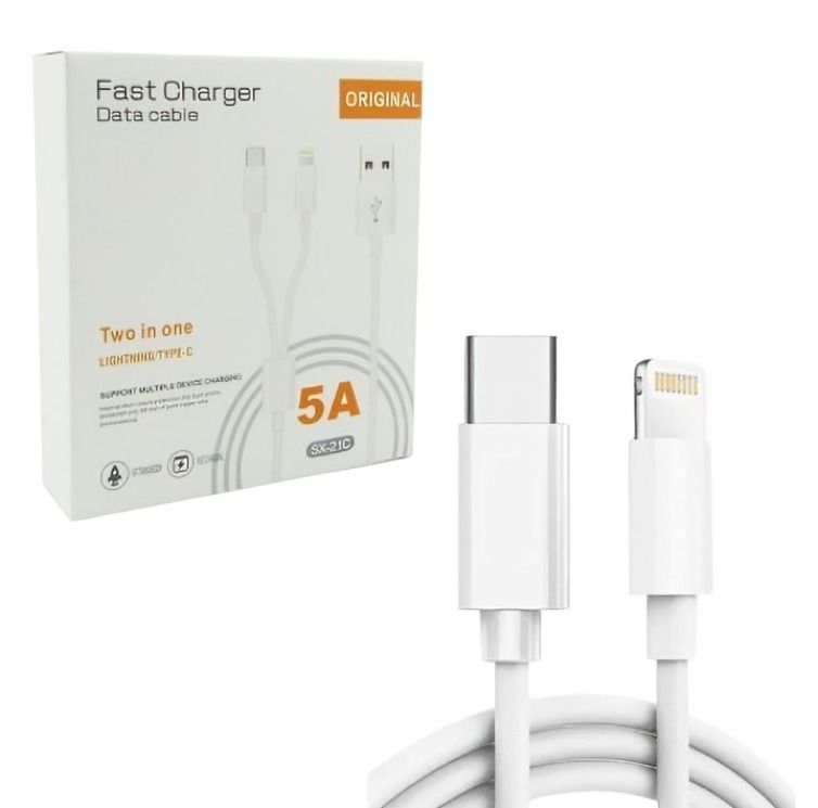CABLE USB 2 EN 1 USB A TYPE -C LIGHTNING 5A FAST CHARGE 1M-1