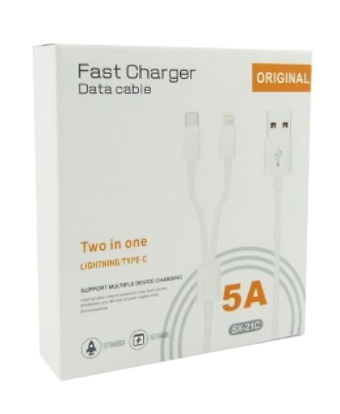 CABLE USB 2 EN 1 USB A TYPE -C LIGHTNING 5A FAST CHARGE 1M-2