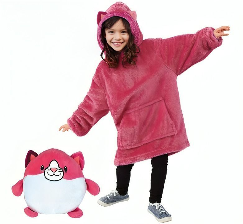 Polerón Peluche Infantil Con Capucha Mascotas Divertidas Gato-0
