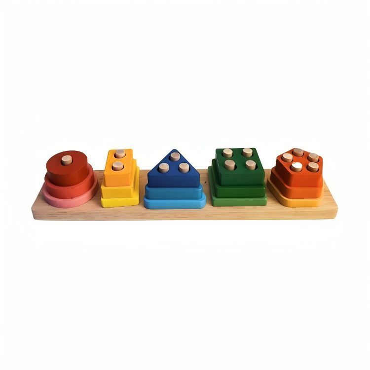 Juego Encaje Y Dificultad Madera Didáctico Bloques Madera -0