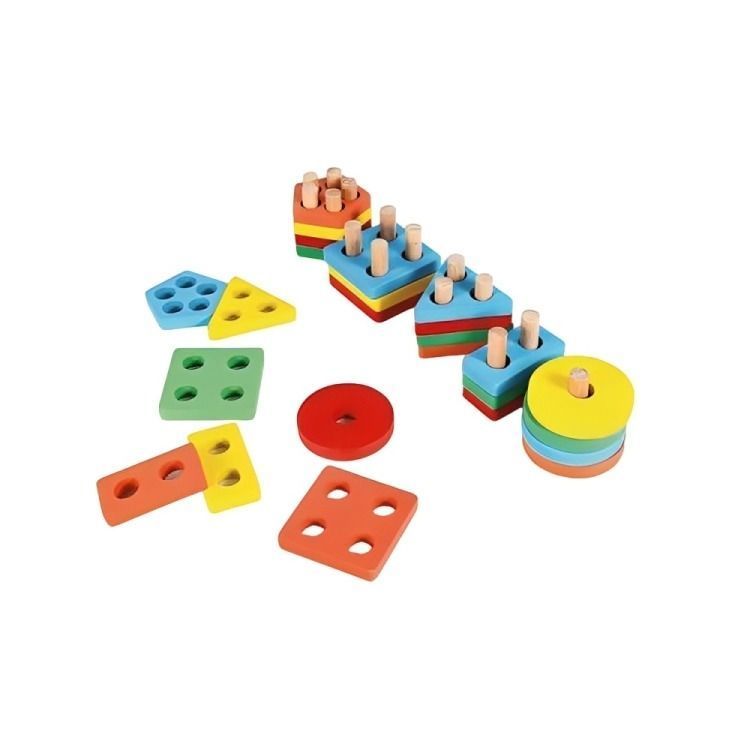 Juego Encaje Y Dificultad Madera Didáctico Bloques Madera -1