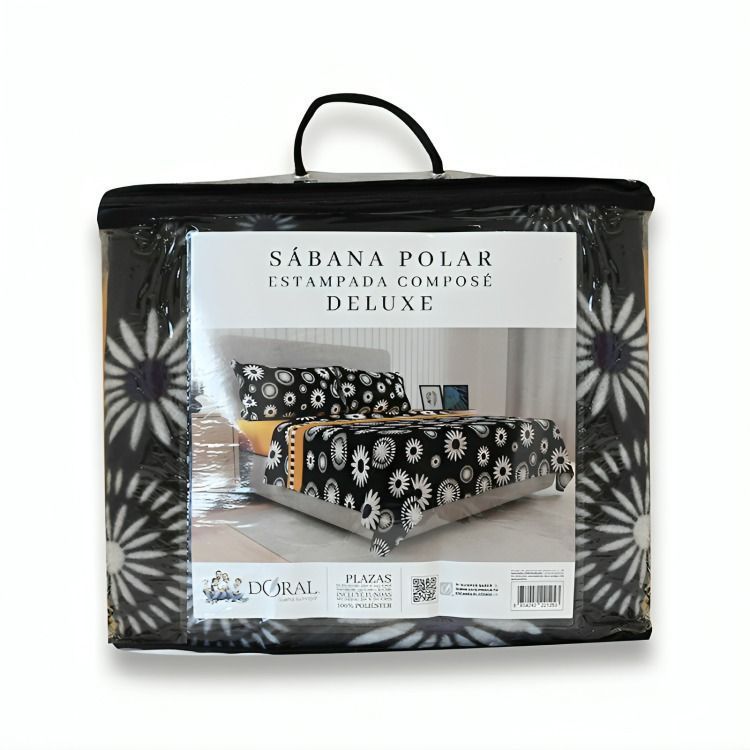 Sabanas Polar Compose 1.5 Plazas / Flor Negro Salmon  Doral