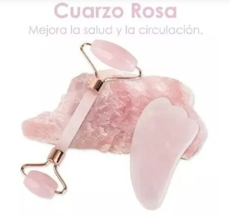 Kit Rodillo Facial Cuarzo Rosa Rejuvenecimiento Jade -1