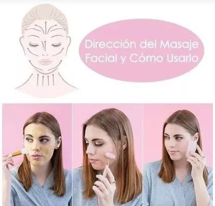 Kit Rodillo Facial Cuarzo Rosa Rejuvenecimiento Jade -2