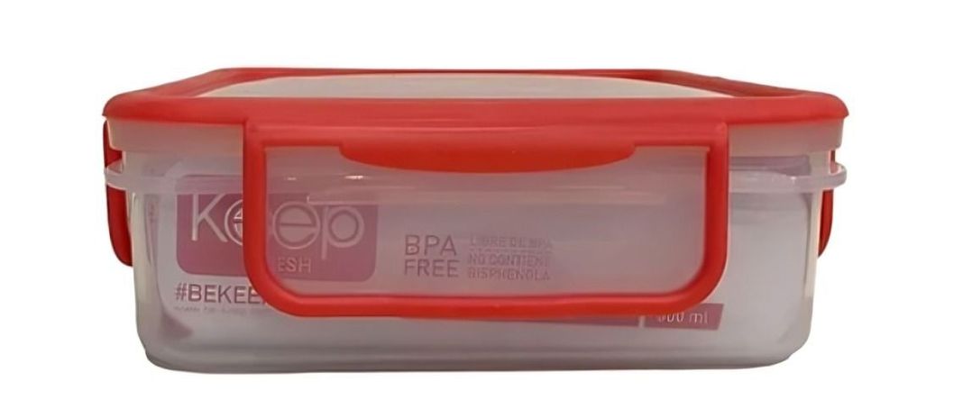HERMETICO PP 600ML CUADRADO ROJO-0