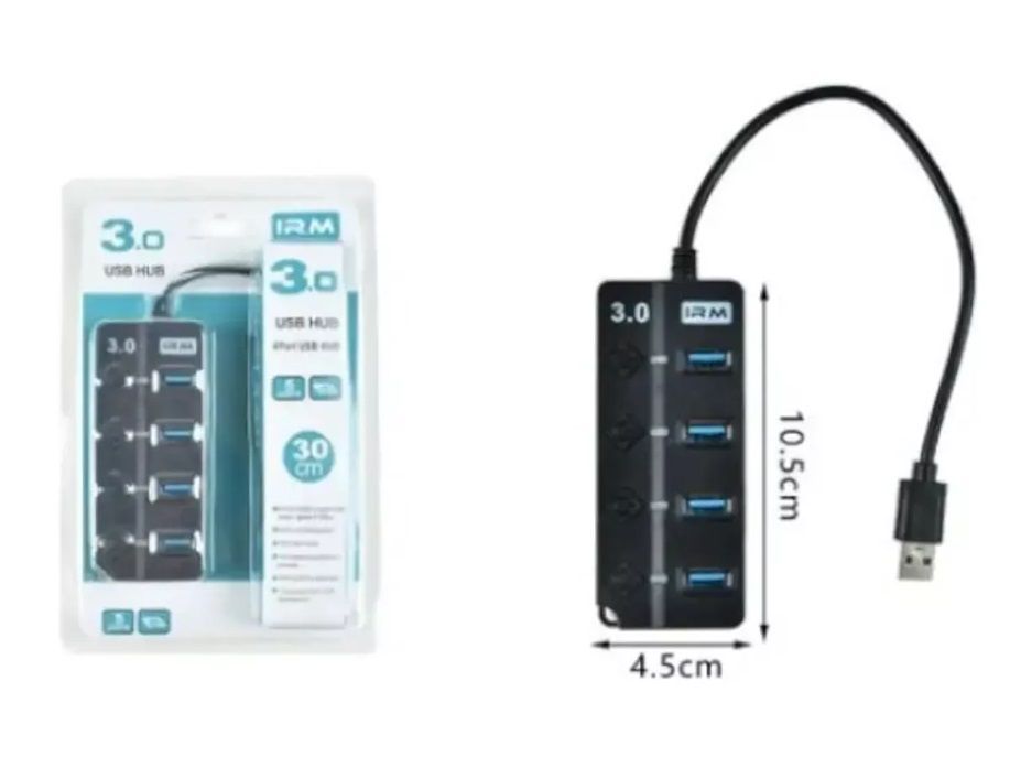 Hub Irm De 4 Puertos Usb 3.0 Con Interruptores Alargador-0