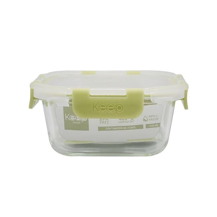 HERMETICO CUADRADO 520ML GLASS KEEP VERDE-0