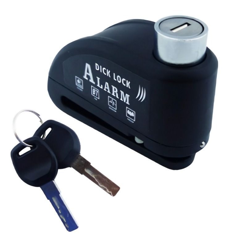 CANDADO PARA FRENO DISCO CON ALARMA NEGRO CON 2 LLAVES RECARGABLE-0