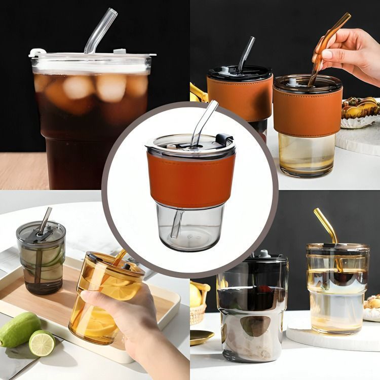 Vaso Vidrio Con Bombilla Y Tapa Amarilla-2