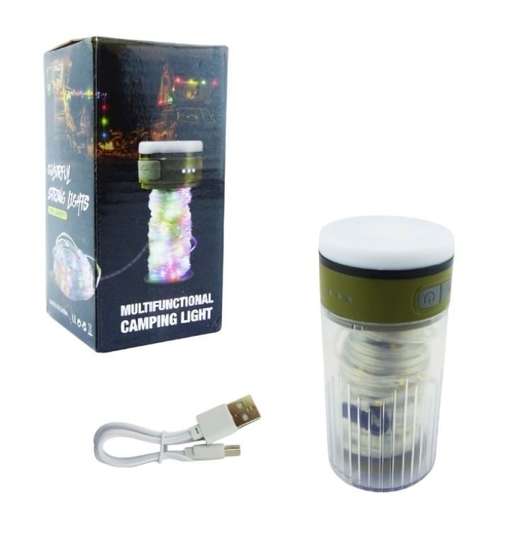 LAMPARA DE CAMPING + GUINALDA 10M LUZ CALIDA RECARGABLE USB-3