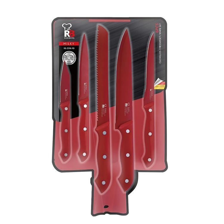 SET 6PC CUCHILLOS ACER.INOX  ROJO MILKY