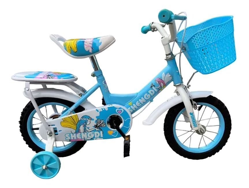 Bicicleta Aro 12 l Shengdi con Canasto Y Ruedas De Apoyo celeste-0