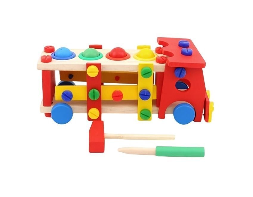 Camión Multifuncional Con Martillo Juguete Madera-1