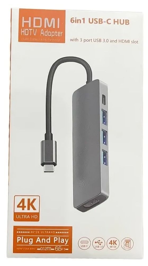 Adaptador Usb Hub Hdmi Tipo C 3 X Usb 3.0 6en1-1