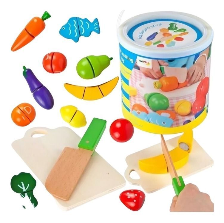 Balde con Frutas Y Verduras para Cortar Juguete de Madera