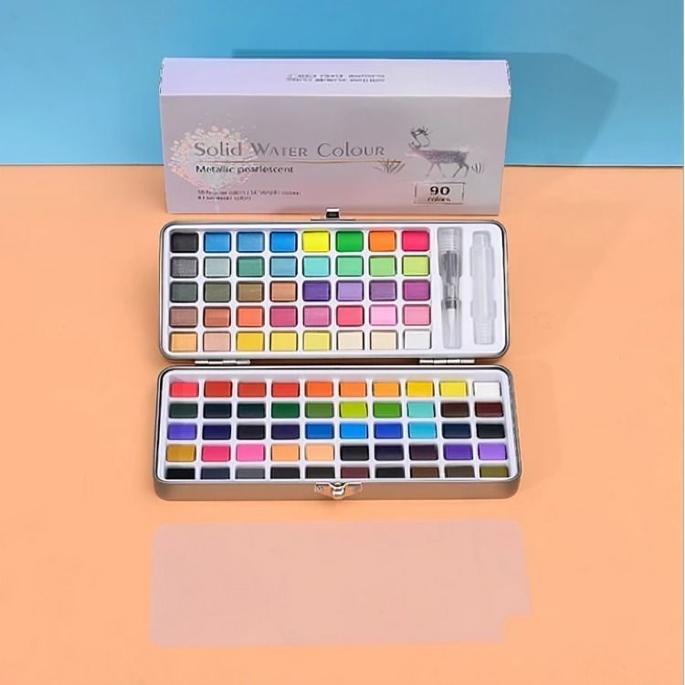 Juego Acuarela 90 Colores Regulares, Metalizados Y Fluorescente-1