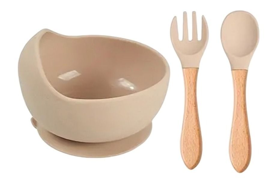 Set Alimentación Silicona Libre Bpa 9 Piezas Antideslizante Beige-0
