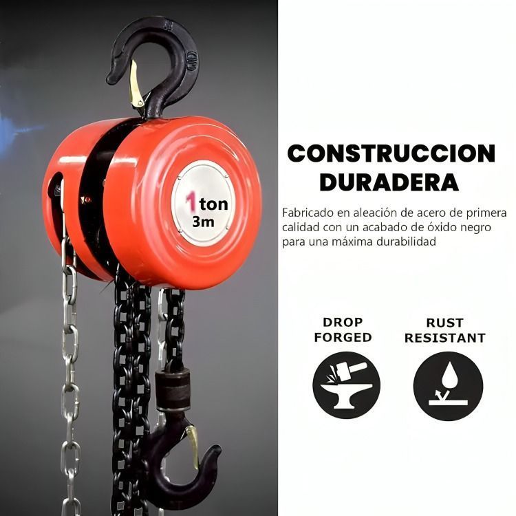 Tecle Polipasto Manual Con Cadena 1 Toneladas X3 Metros-3