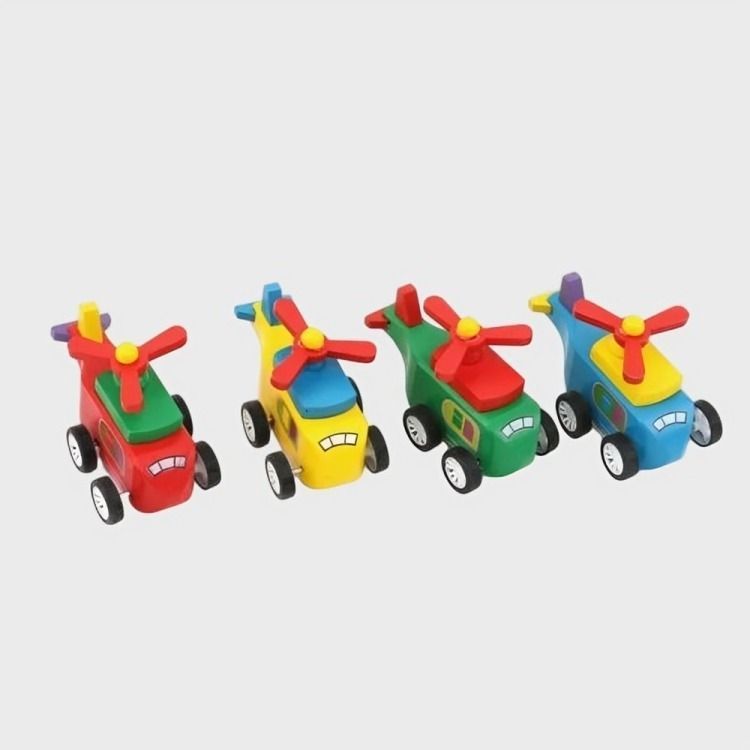 Helicoptero De Madera A Cuerda De 12cm Juguete Para Niños-1