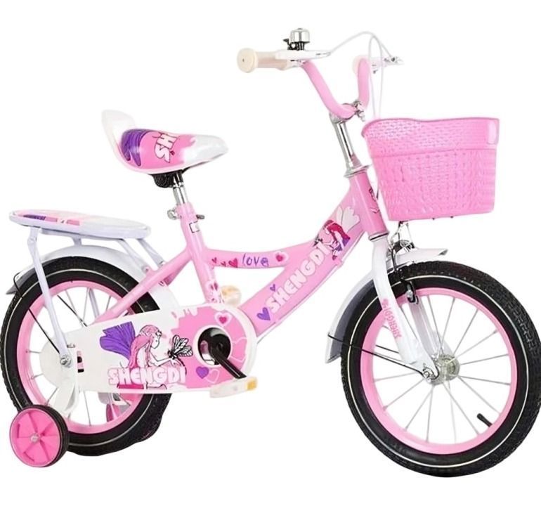 Bicicleta Infantil Shengdi Con Canasto Y Ruedas De Apoyo Rosado-0