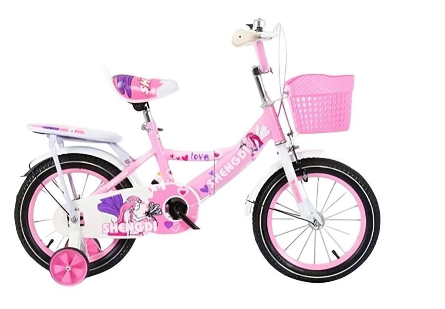 Bicicleta Infantil Shengdi Con Canasto Y Ruedas De Apoyo Rosado-1