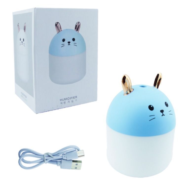 HUMIDIFICADOR MOD.GATITO CON LED 250ML RECARGABLE CELESTE-2