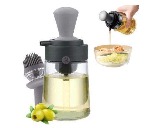Dispensador Aceite Vidrio 2 En 1 Con Brocha Silicona