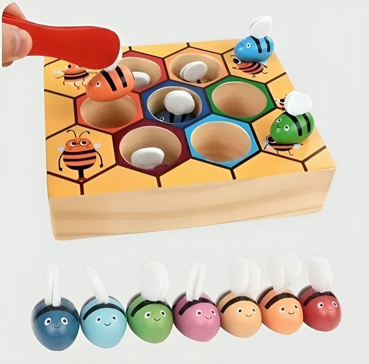Juego de Abeja Juguete de Madera Montessori-2