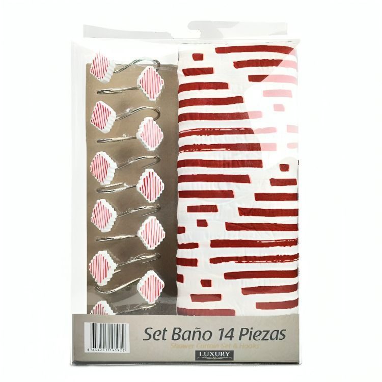 Set de Bano 14 Piezas Luxury / Rombos Rojo Blanco  Doral