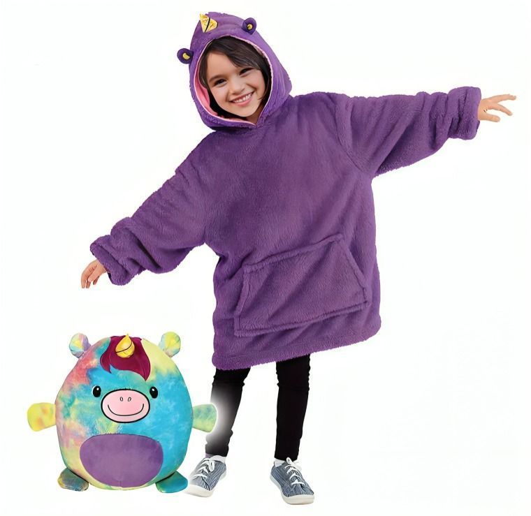 Polerón Peluche Infantil Con Capucha Mascotas Divertidas Unicornio-0