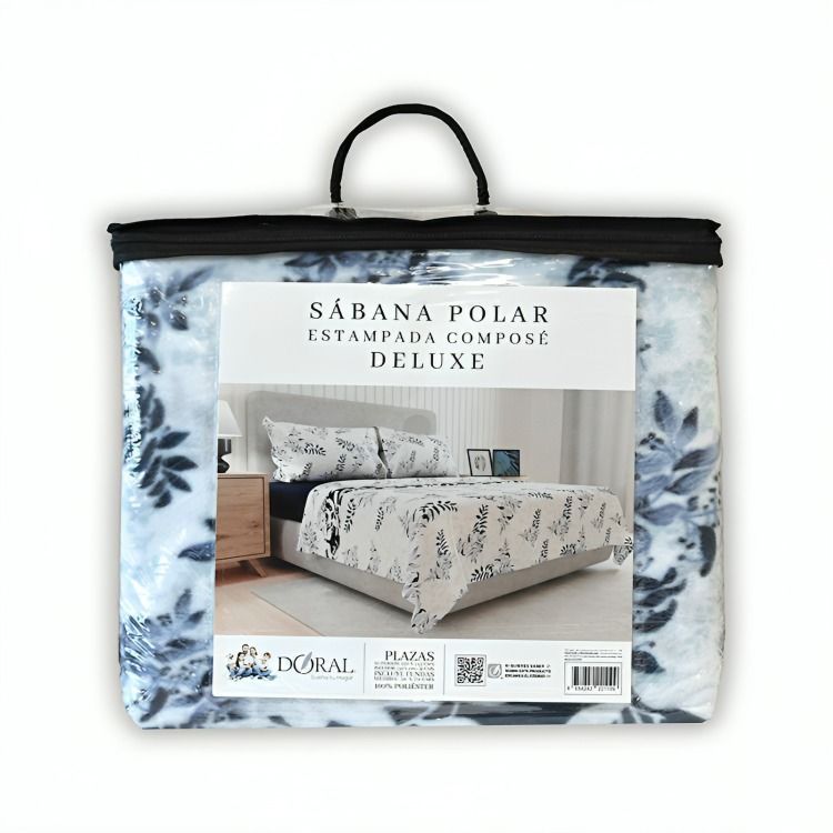 Sabanas Polar Compose 1.5 Plazas / Ramas Blanco Azul  Doral