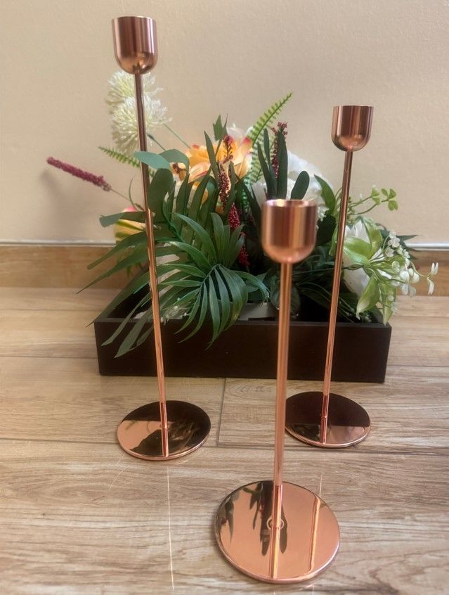 CANDELADRO PORTA VELA SET 3 UNIDADES GOLD/ROSA-0