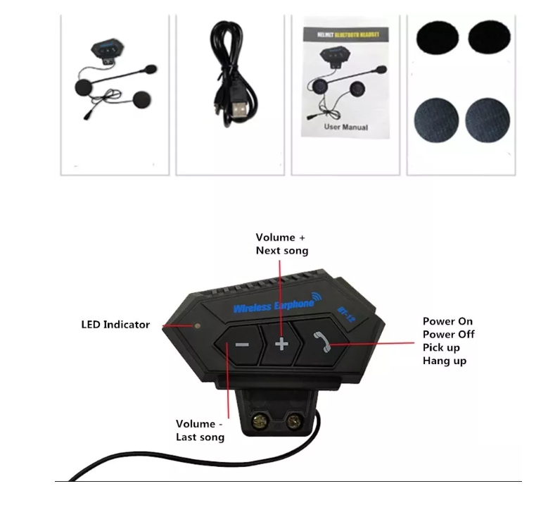 Audifono Casco Moto Auriculares Bluetooth Lllamada Mp3-3