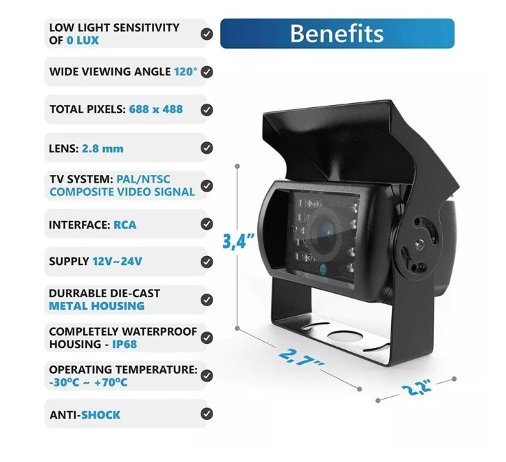 Hd Camara Auto Visión Nocturna Retroceso Ip66 24v-2