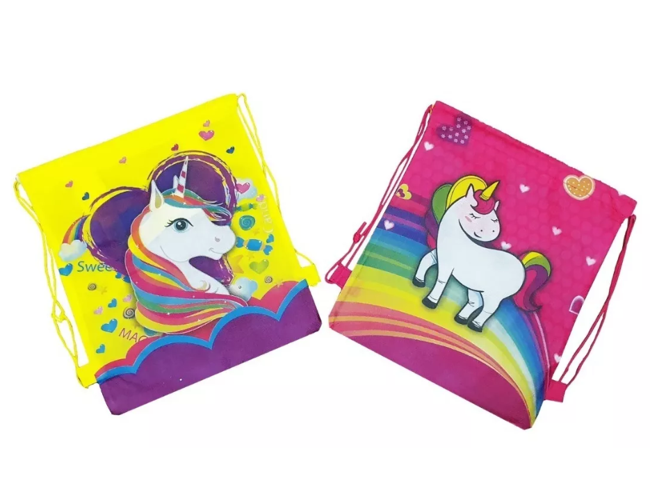X12 Bolsa Mochila Reutilizable Unicornio Reciclable 34x28cm-0