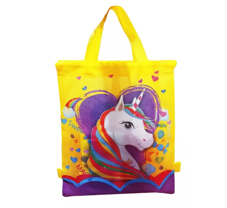 X12 Bolsa Mochila Reutilizable Unicornio Reciclable 34x28cm-2