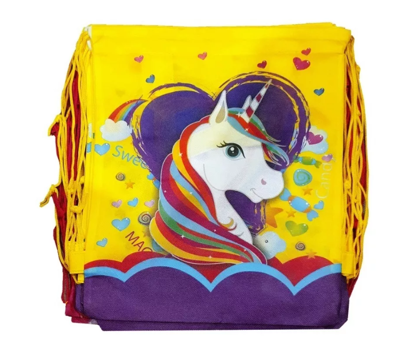 X12 Bolsa Mochila Reutilizable Unicornio Reciclable 34x28cm-5
