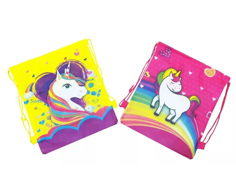 X12 Bolsa Mochila Reutilizable Unicornio Reciclable 34x28cm-3