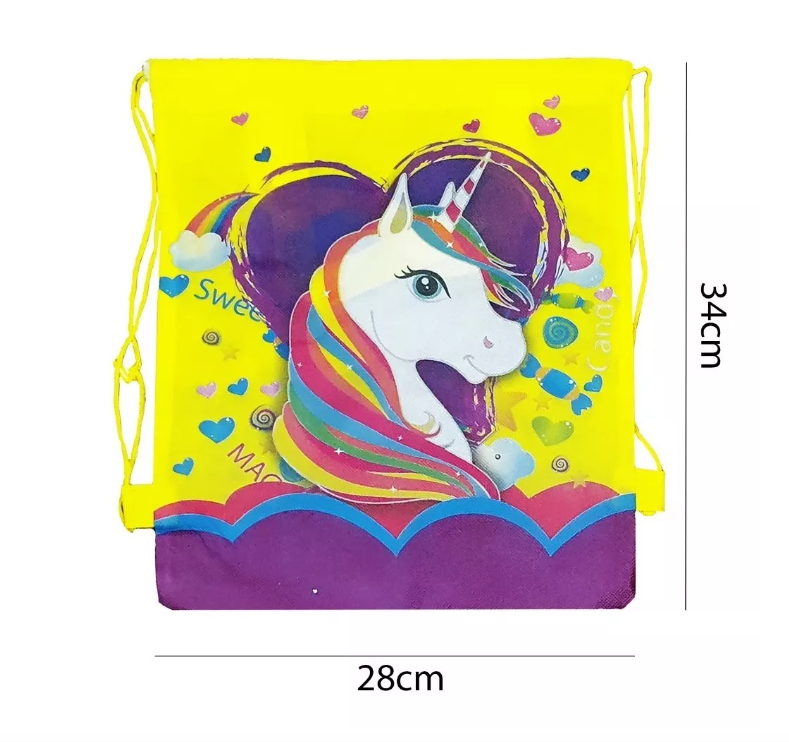 X12 Bolsa Mochila Reutilizable Unicornio Reciclable 34x28cm-4