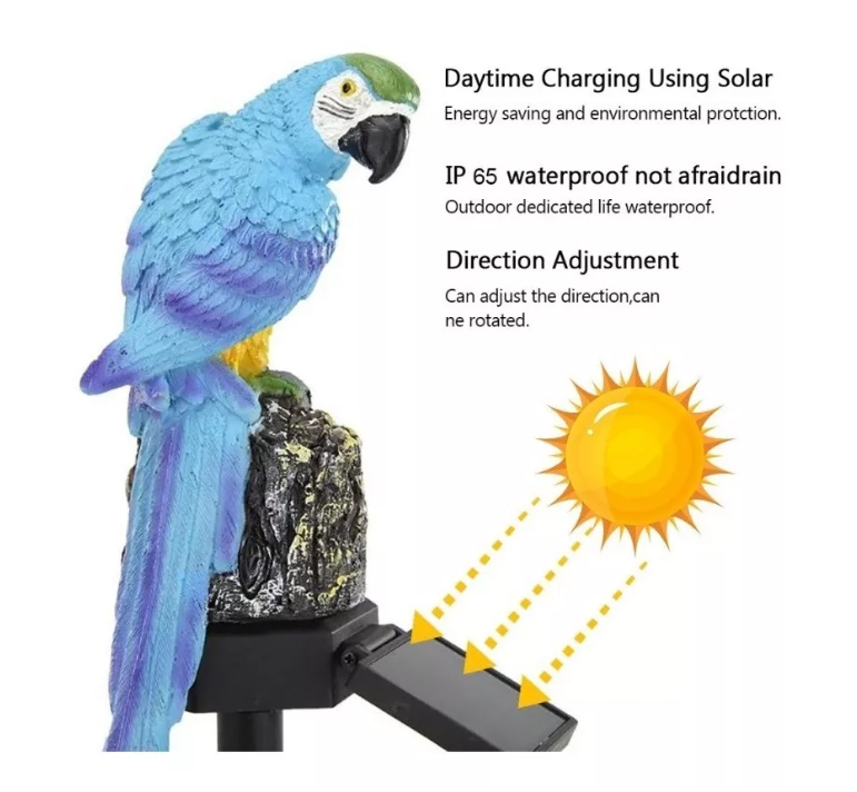 Lampara Led Solar Pajaro Loro Jardin Terraza Decoracion-3