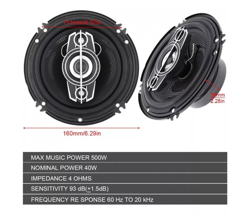Kit 2 Parlantes Auto 16cm Redondo 500w Coaxial-1