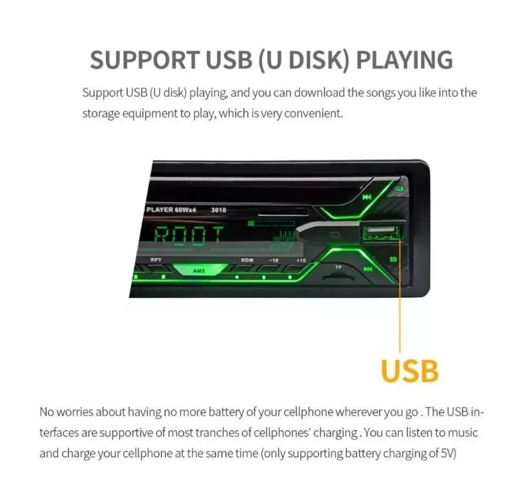 Radio Auto Panel Desmontable Bluetooth Mp3 Aux Usb-1