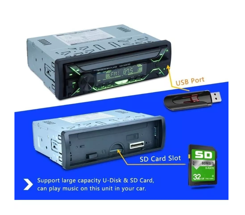 Radio Auto Panel Desmontable Bluetooth Mp3 Aux Usb-7