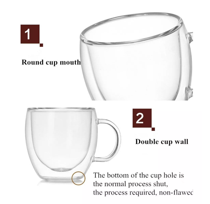 Pack 2 Tazas De Vidrio Doble Pared Café Té 250 Ml Cappuchino-3