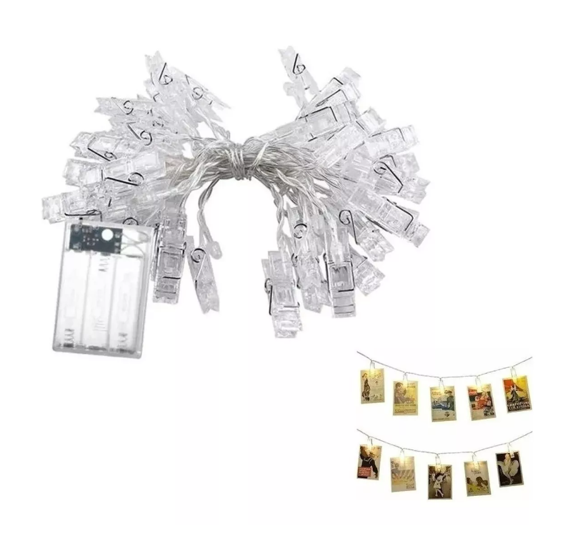 Guirnalda Luces Led Clips 20 Pinzas Perritos Porta Fotos 4mt-0